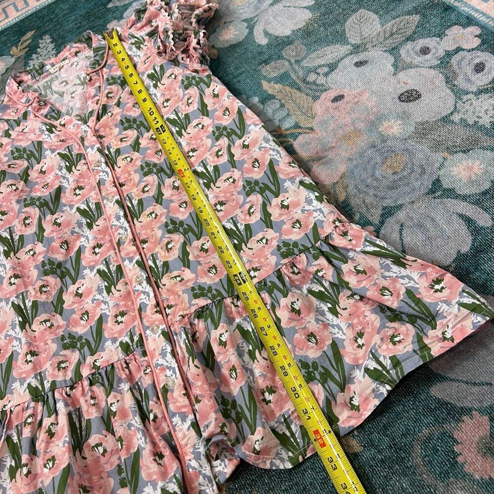 Jodifl Mini Dress Women Medium Pink Green Blue Floral Ric Rac Ruffle Button Down - Picture 12 of 16
